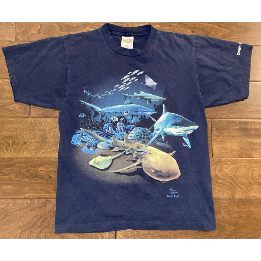 Vintage 90s Wild Cotton Brian Kalt Double Sided Ocean Print Shirt Size Medium